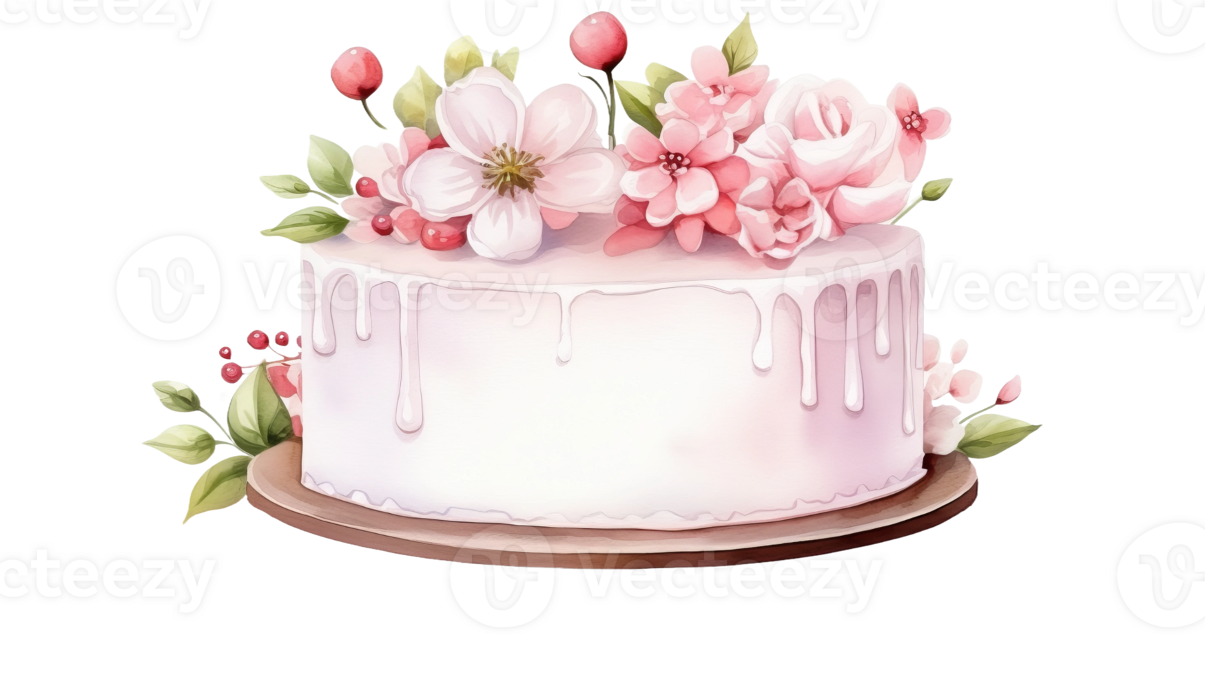 A cake with pink flowers and drips on it png