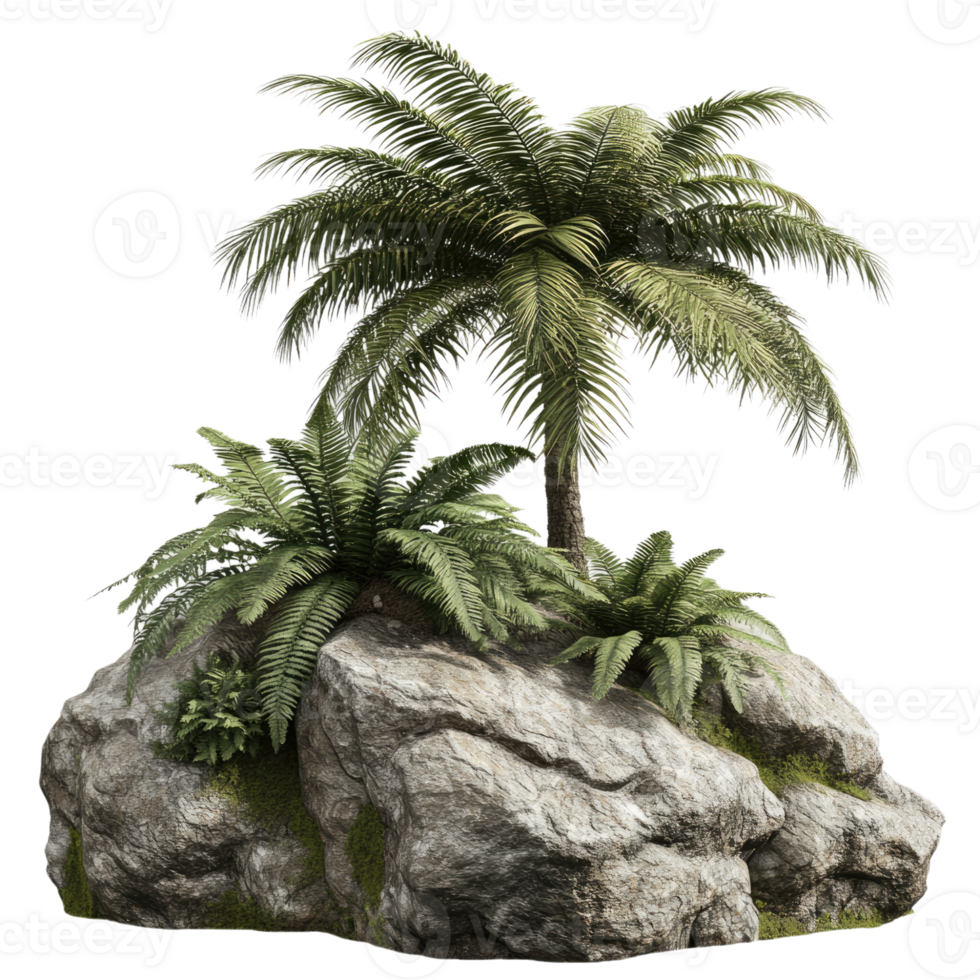 A palm tree is sitting on top of a rock png