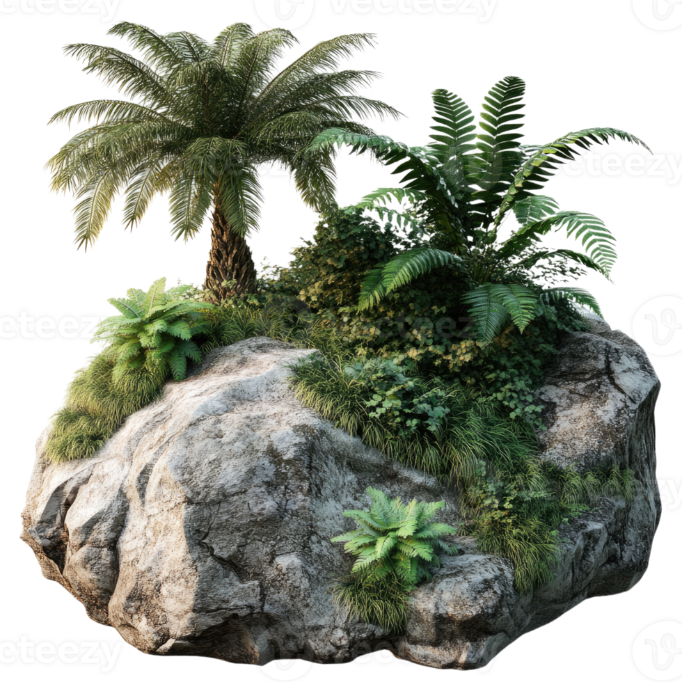 A rock with plants and trees on it png