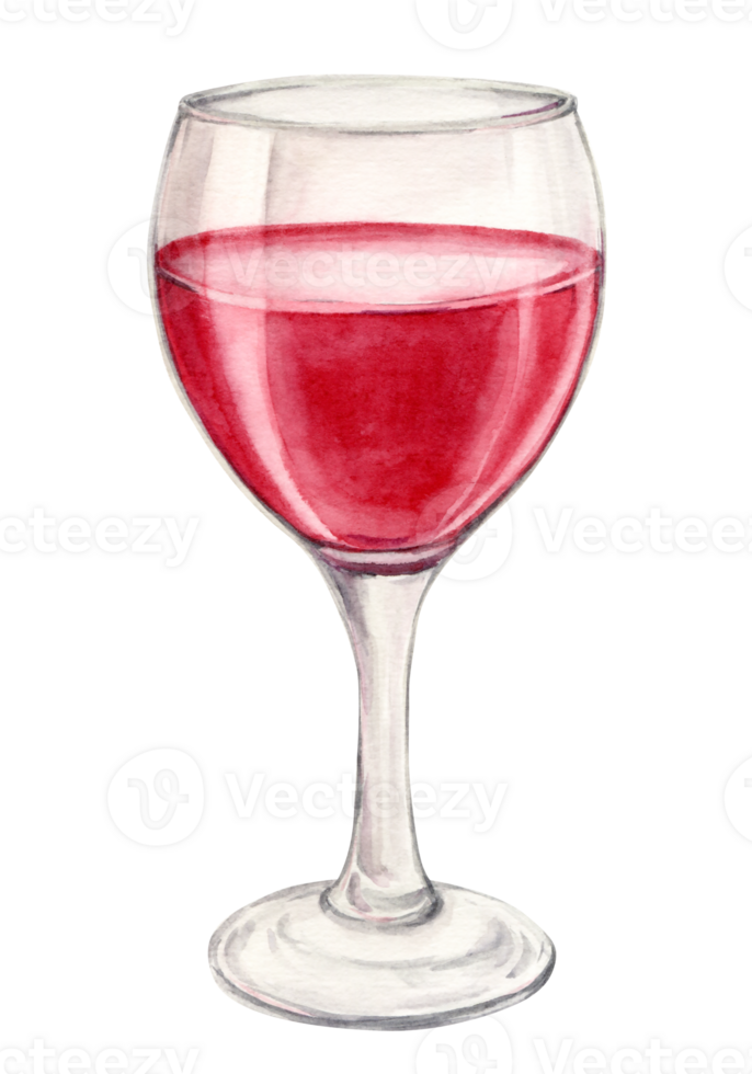 Realistic watercolor illustration of a glass of red wine. Hand drawn alcoholic drink. Design element for bar and restaurant menu, tasting. png