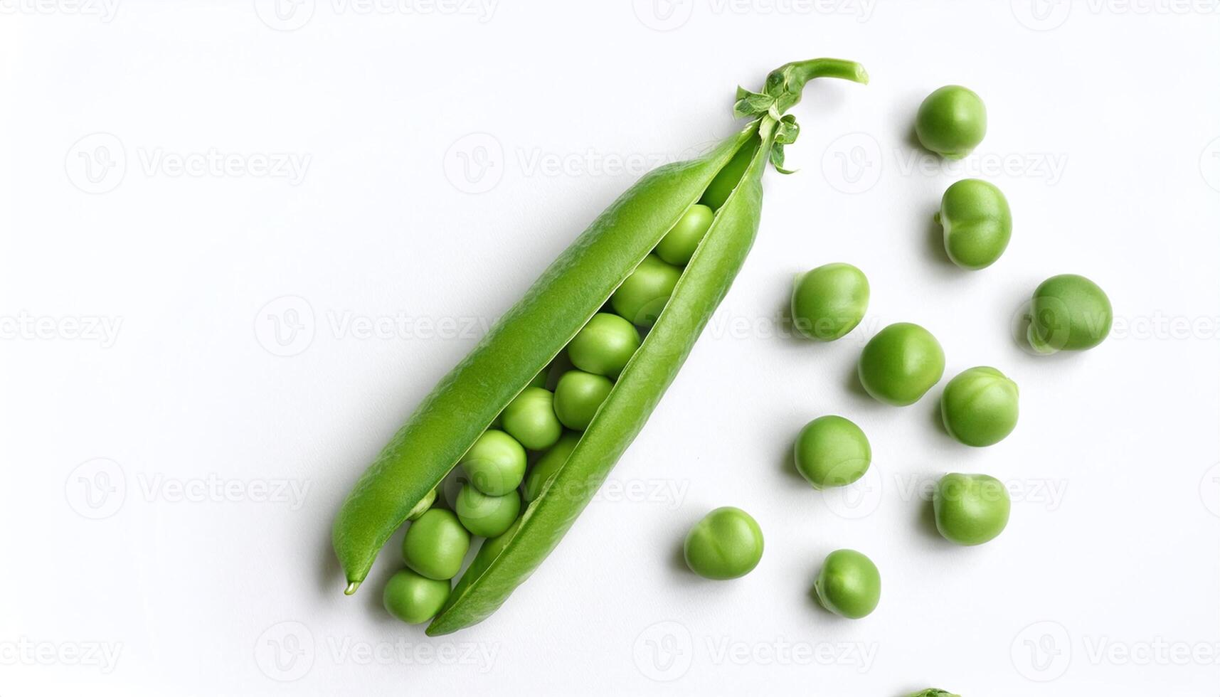 fresh green peas on white background with vibrant color and natural texture photo
