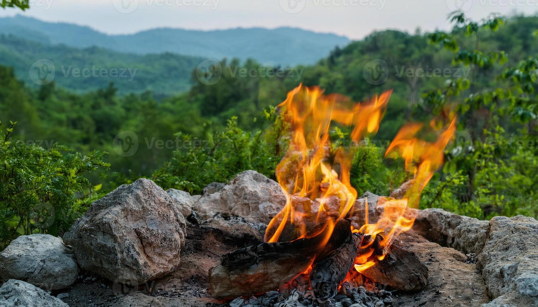Cozy Fireplace in Forest Clearing photo
