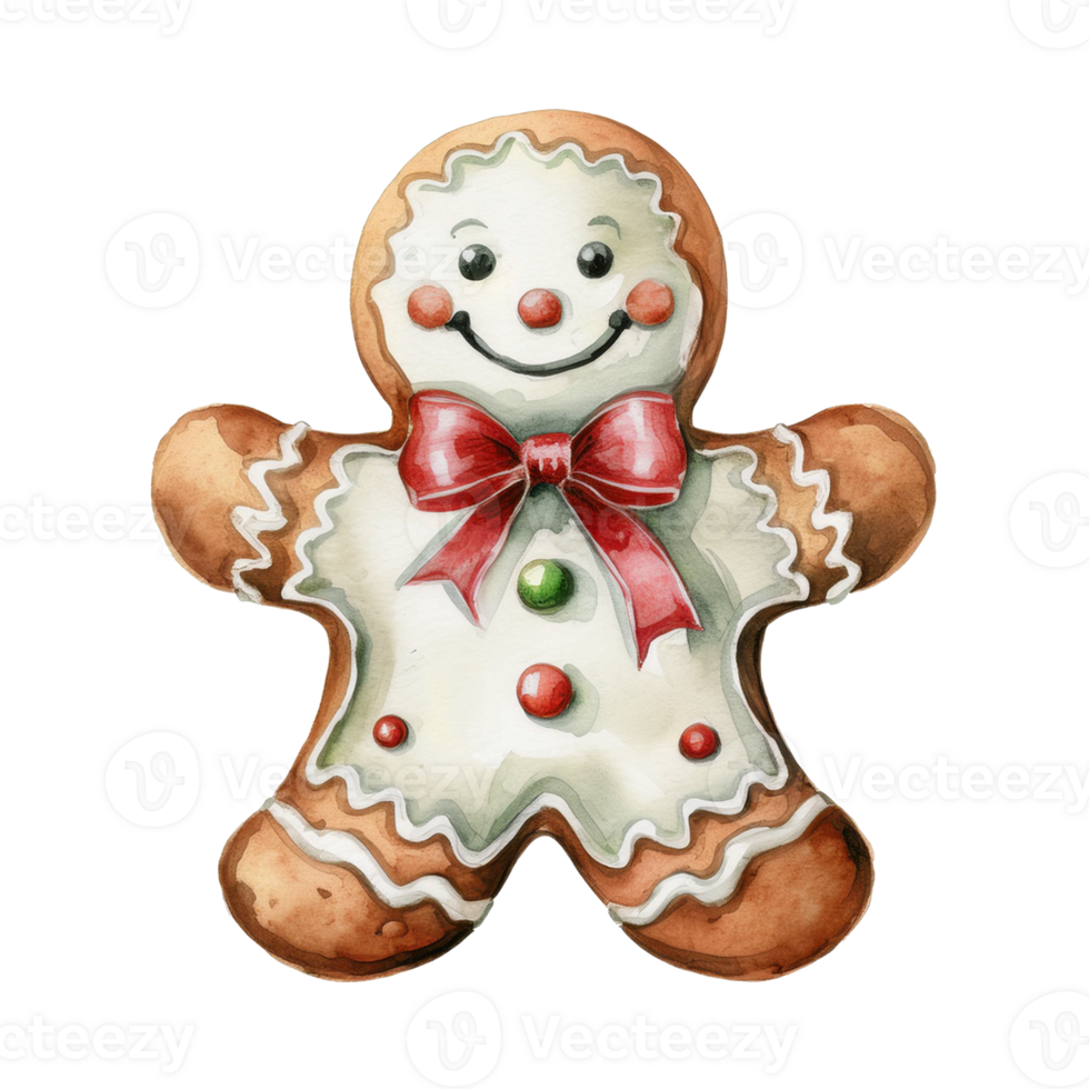 Happy Gingerbread Man with Red Bowtie png