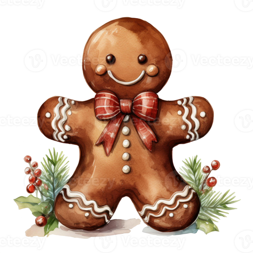 Smiling Gingerbread Man with Foliage png