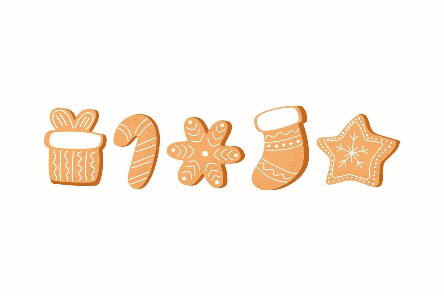 Christmas Gingerbread Cookies. Winter sweet homemade biscuits in different shapes isolated on white background. vector
