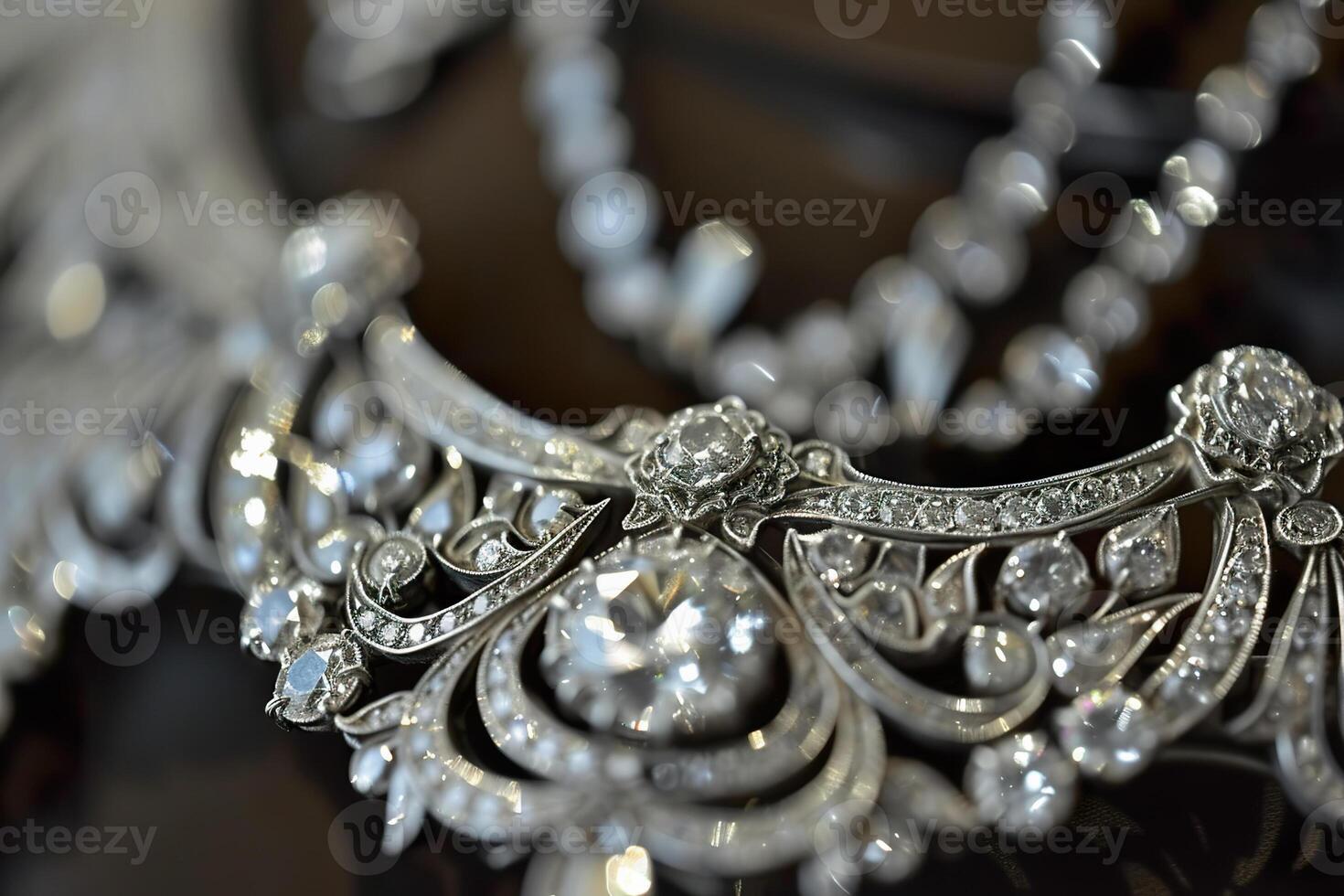 A close up view of an elegant vintage diamond necklace showcasing intricate craftsmanship. photo