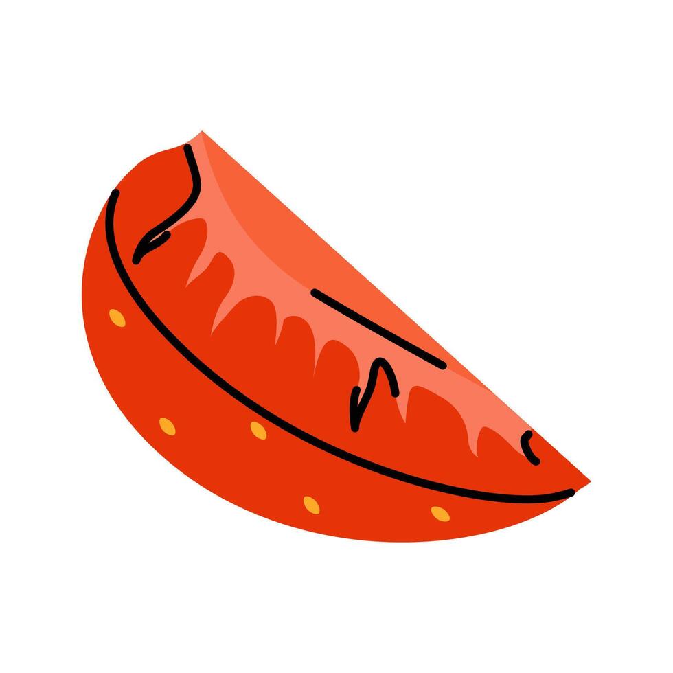 Simple hand drawn strawberry quarter with red pulp in doodle style vector