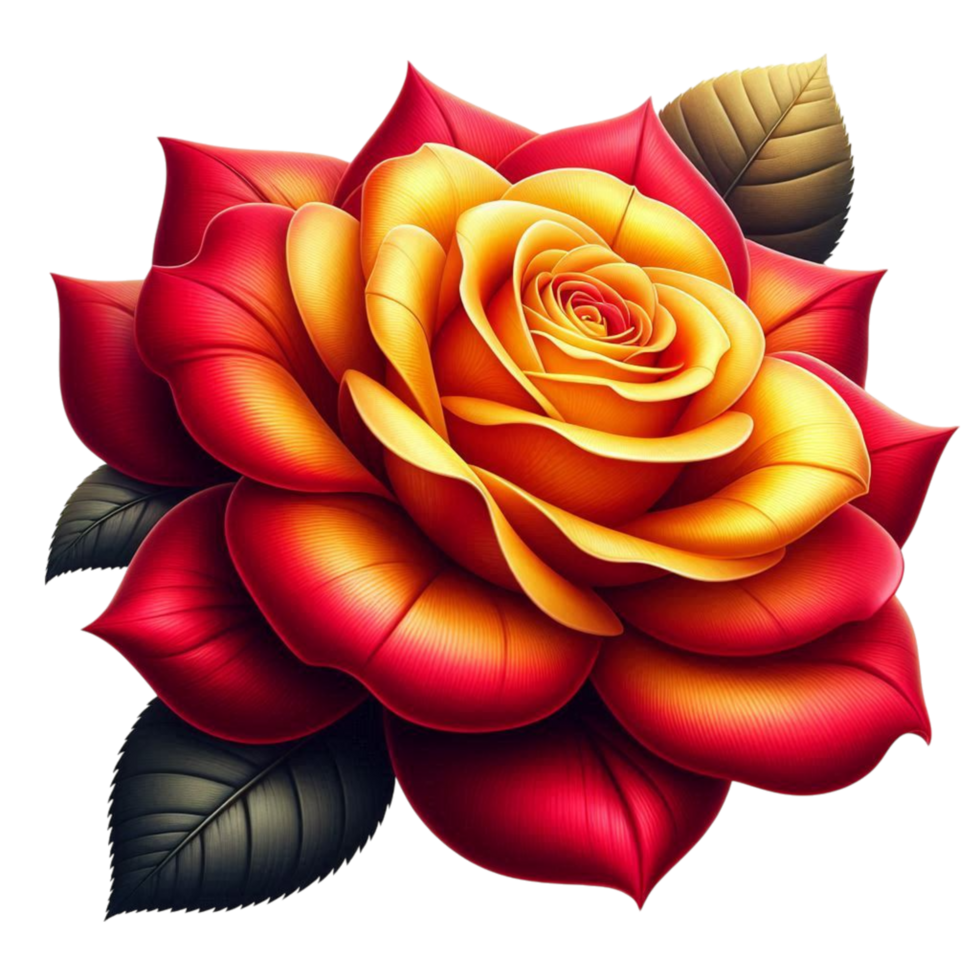 Red Rose With Yellow And Green Leaves Symbolizing Love png