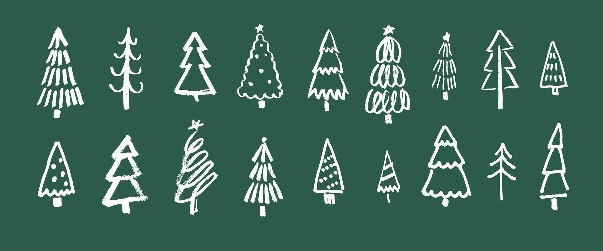 Christmas tree hand drawn illustration. White colored pines marker drawing for winter holidays celebration vector