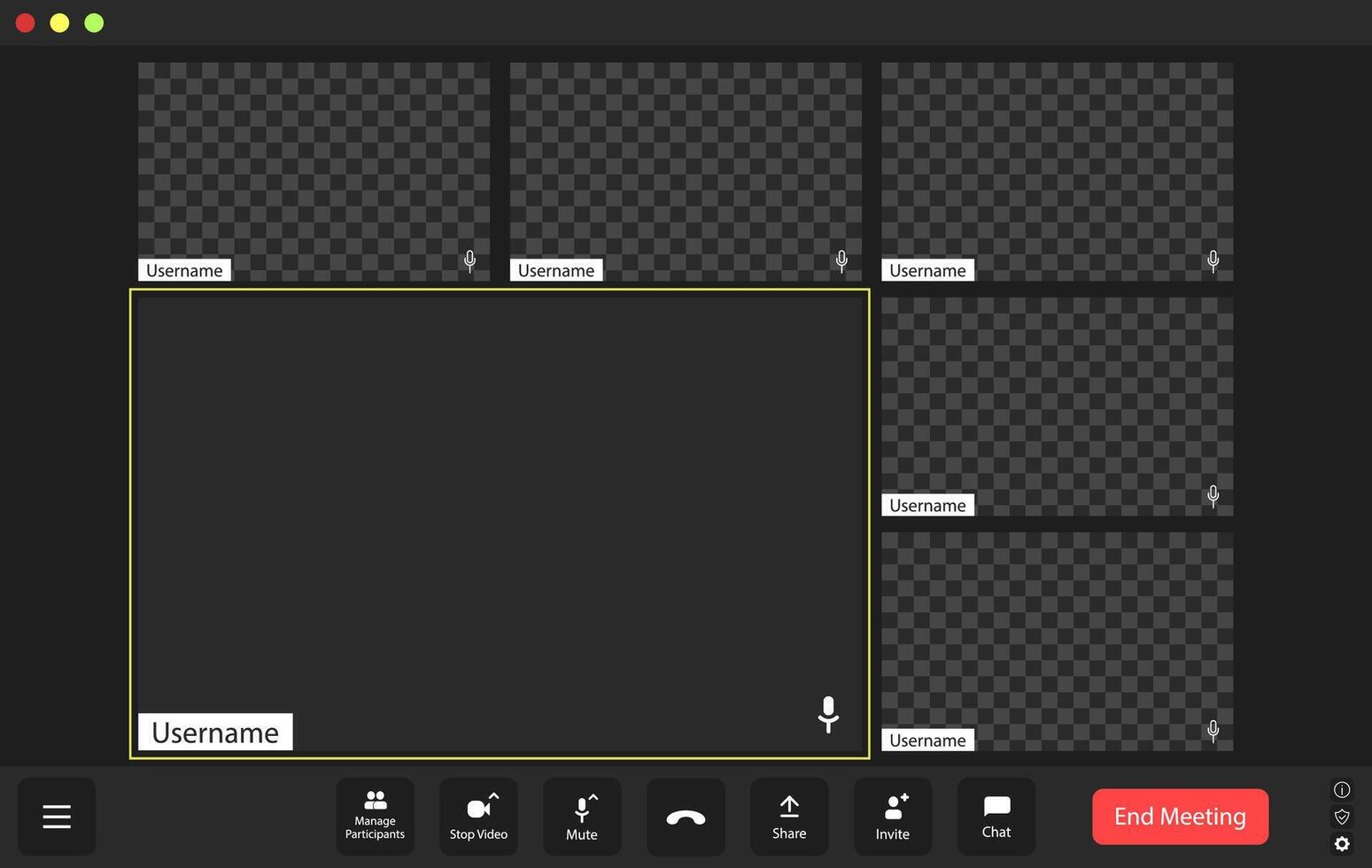 Virtual meeting platform with multiple user slots ready for a discussion and collaboration in a modern workspace setting vector