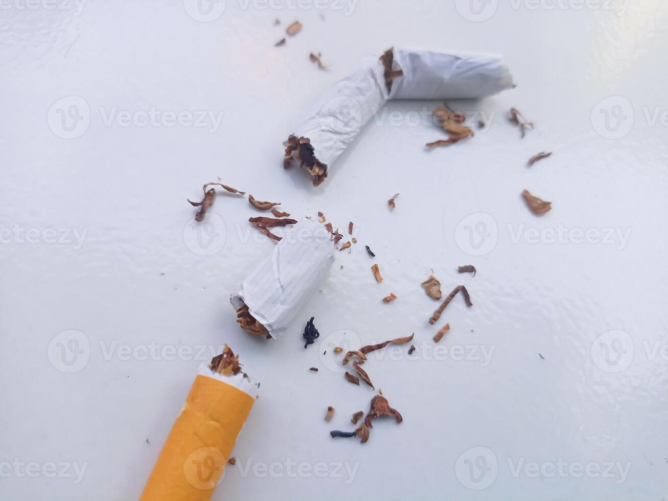 Stop smoking, quit smoking or no smoking cigarettes. Woman holding broken cigarette in hands. Woman refusing cigarettes and lung health concept. photo