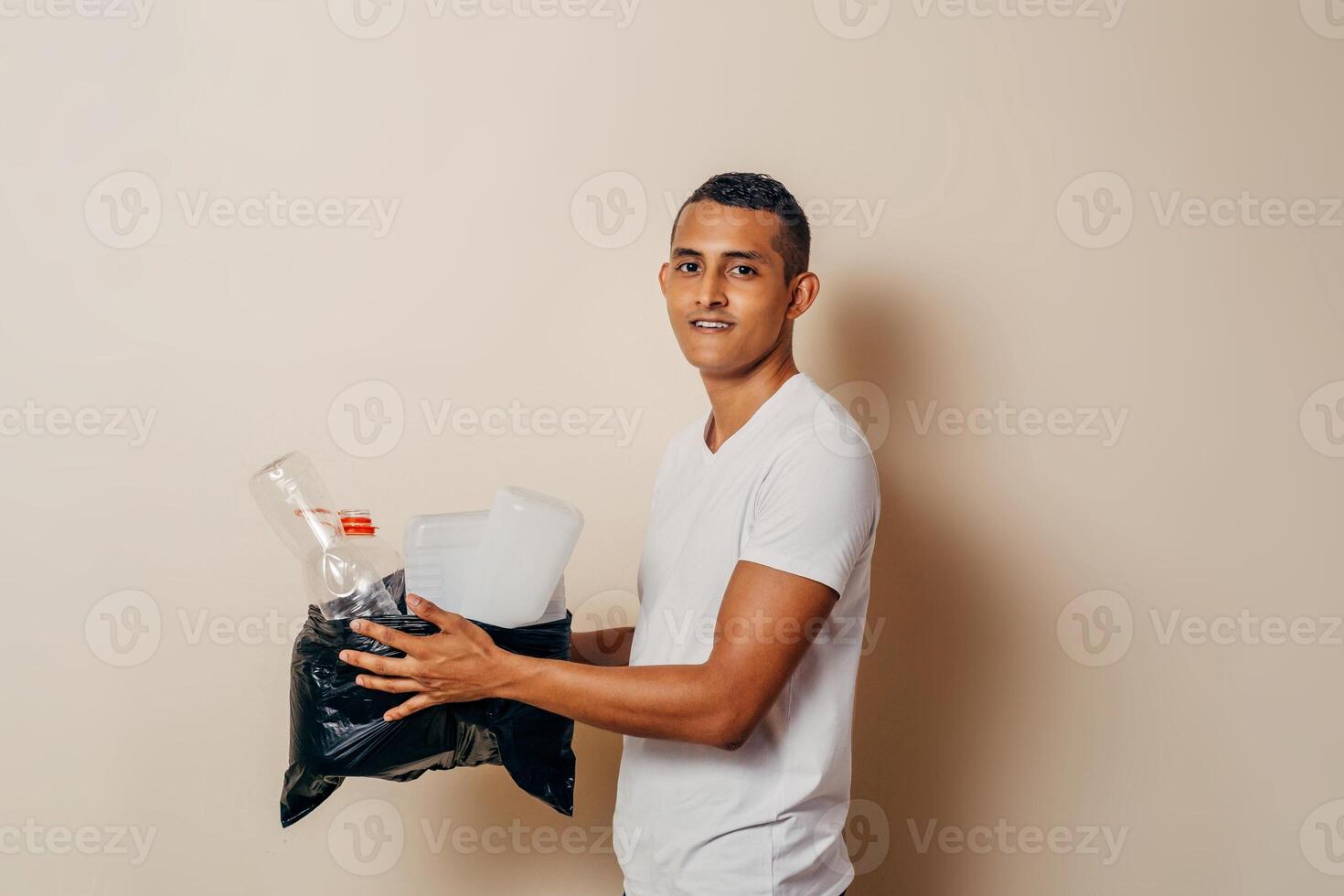 man hand holding box garbage for recycle. photo