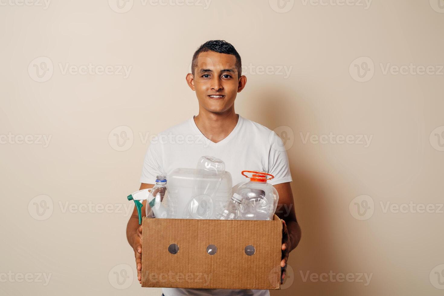 man hand holding box garbage for recycle. photo