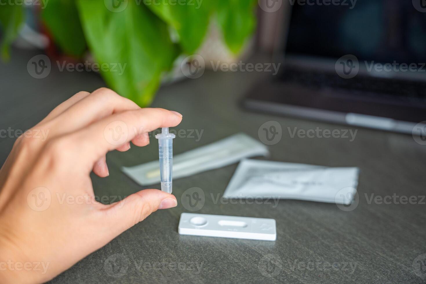 Rapid Antigen Test kit with all needed during swab COVID-19 testing. Coronavirus Self nasal or Home test, Autumn exacerbation of viruses. High quality photo