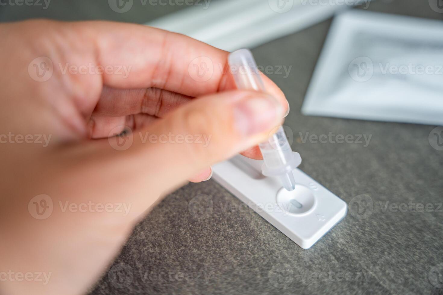 Rapid Antigen Test kit with all needed during swab COVID-19 testing. Coronavirus Self nasal or Home test, Autumn exacerbation of viruses. High quality photo