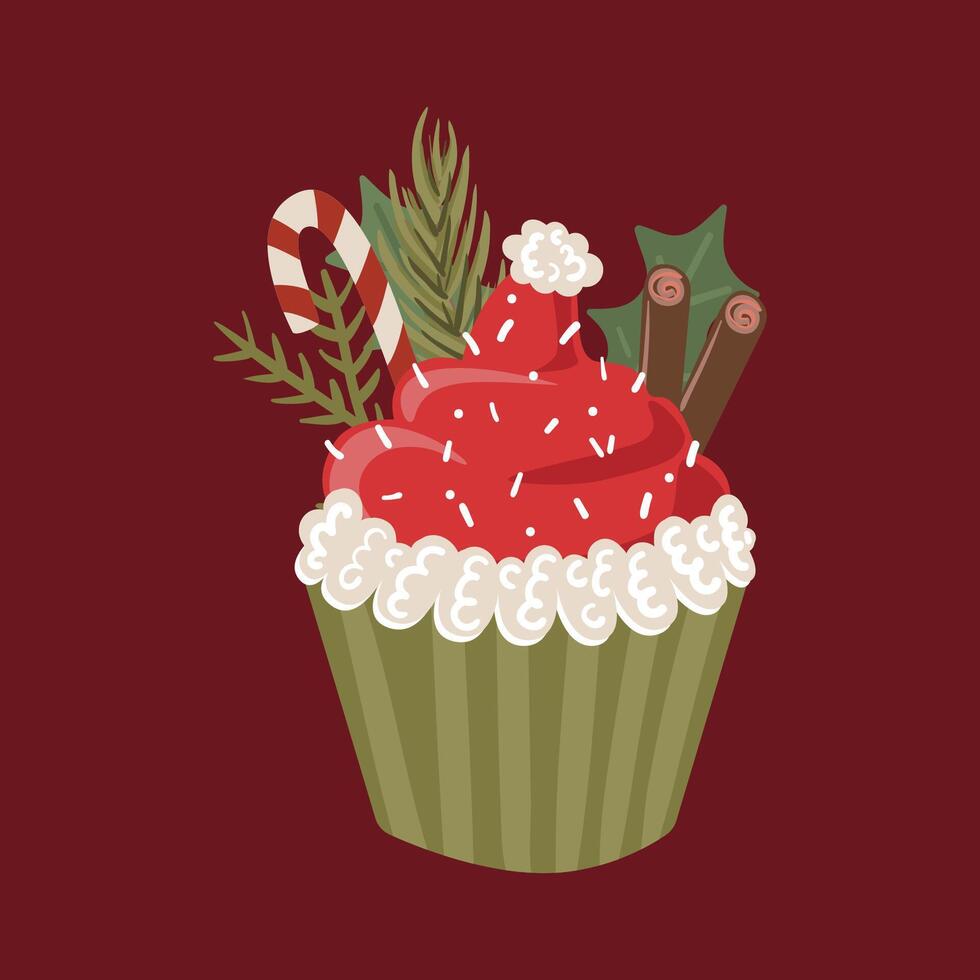 Illustration of a Christmas hat muffin. vector