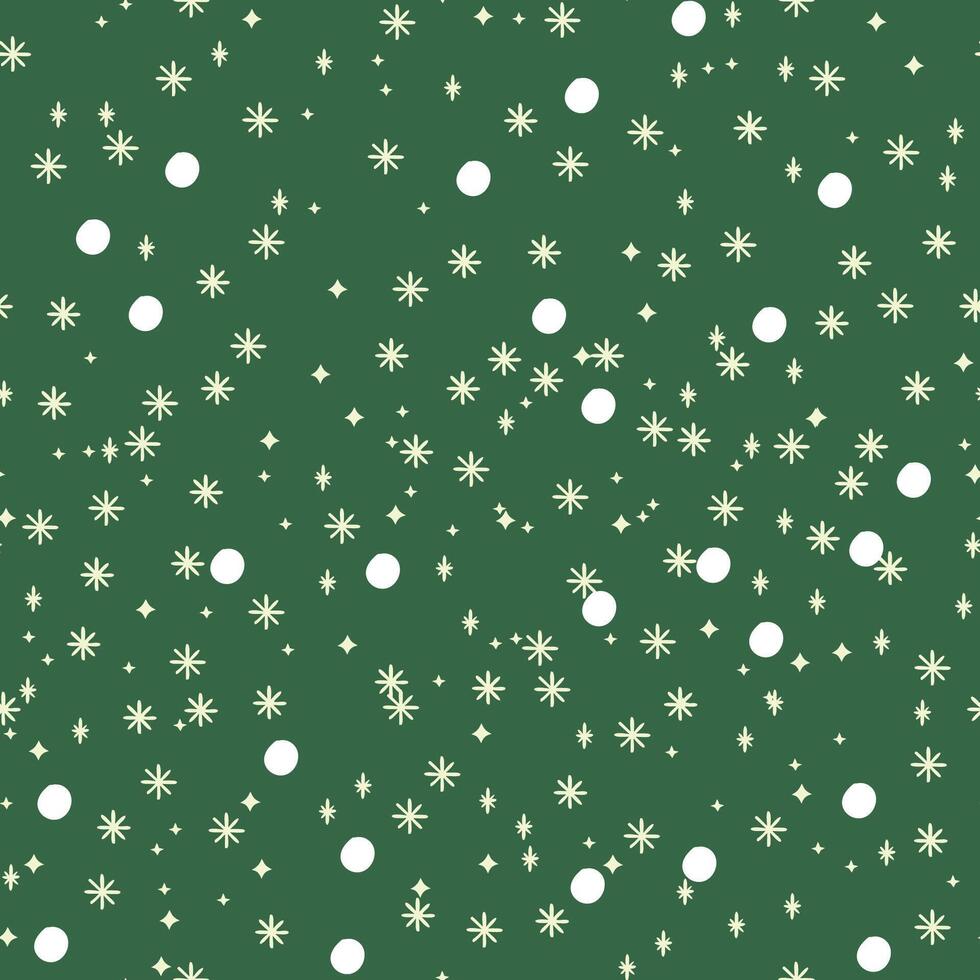 A green background with snowflakes and stars vector