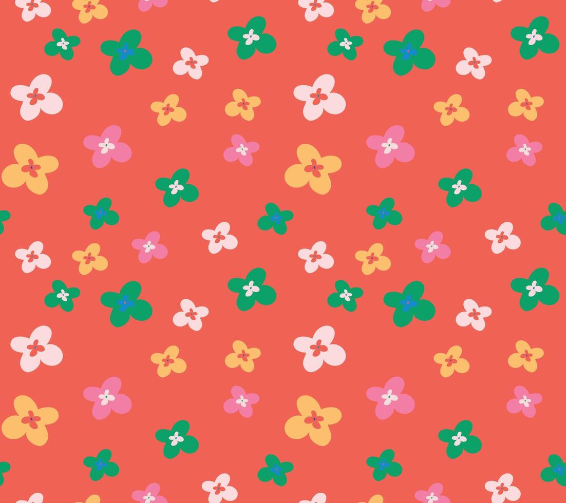 A colorful pattern with small flowers on an orange background vector