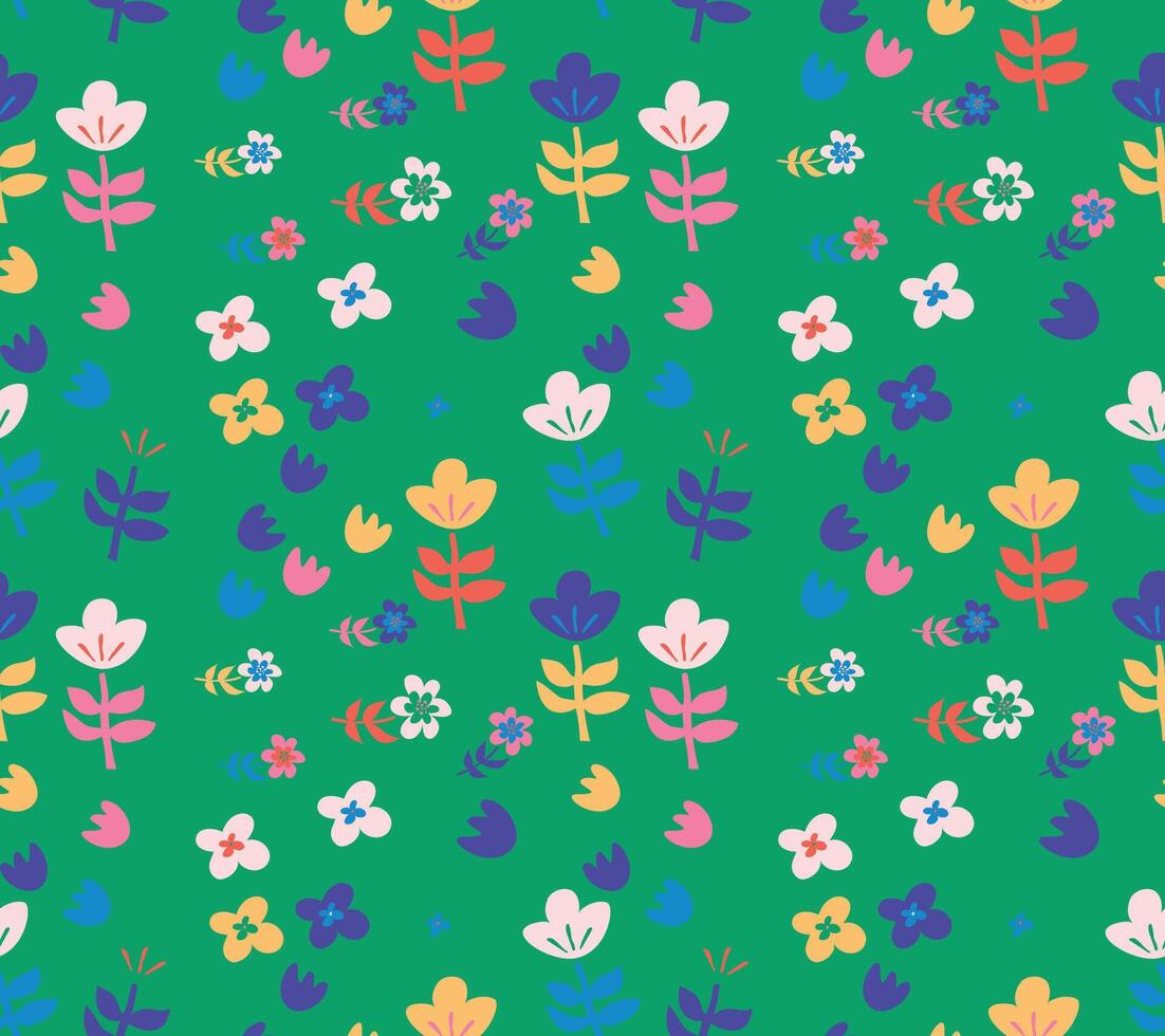 A green background with colorful flowers and leaves vector