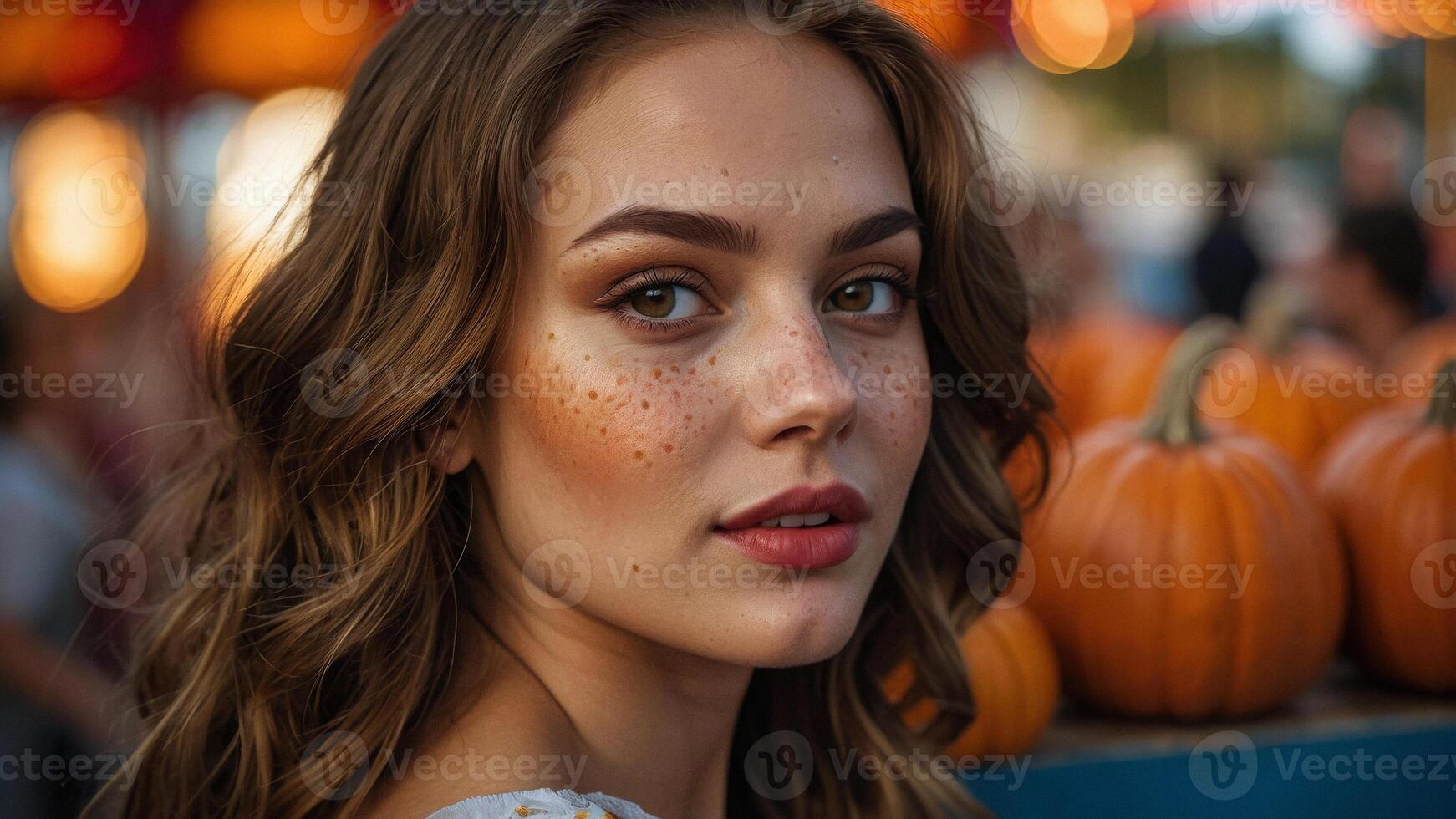 Beautiful girl autum portrait with high bokeh photo