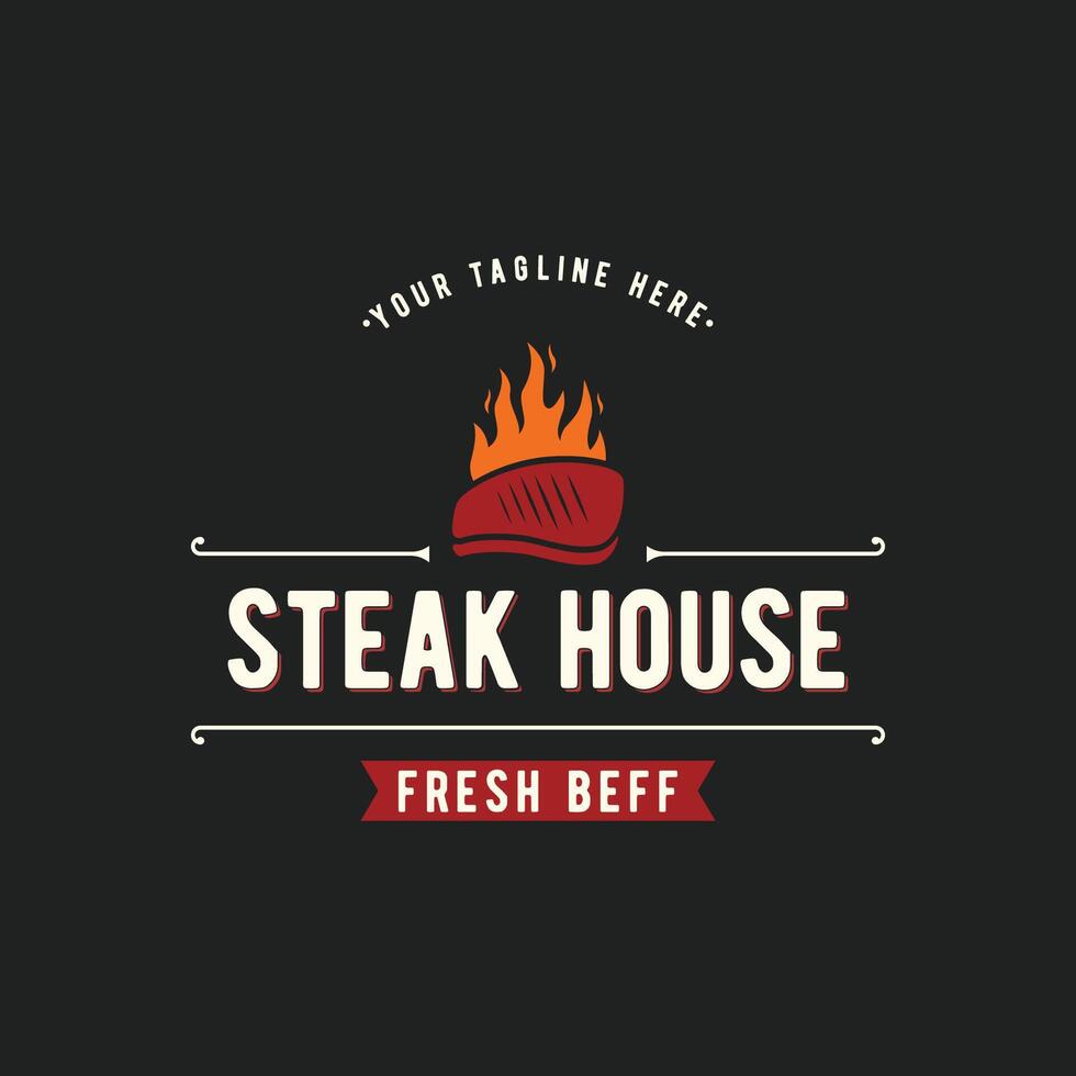 Retro vintage steak house Logo Design. Logo for business, restaurant, label, badge. With quality meat. vector