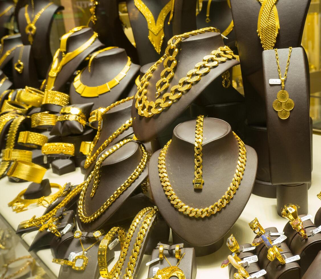 Window display of jewelry shop, asian bazaar photo