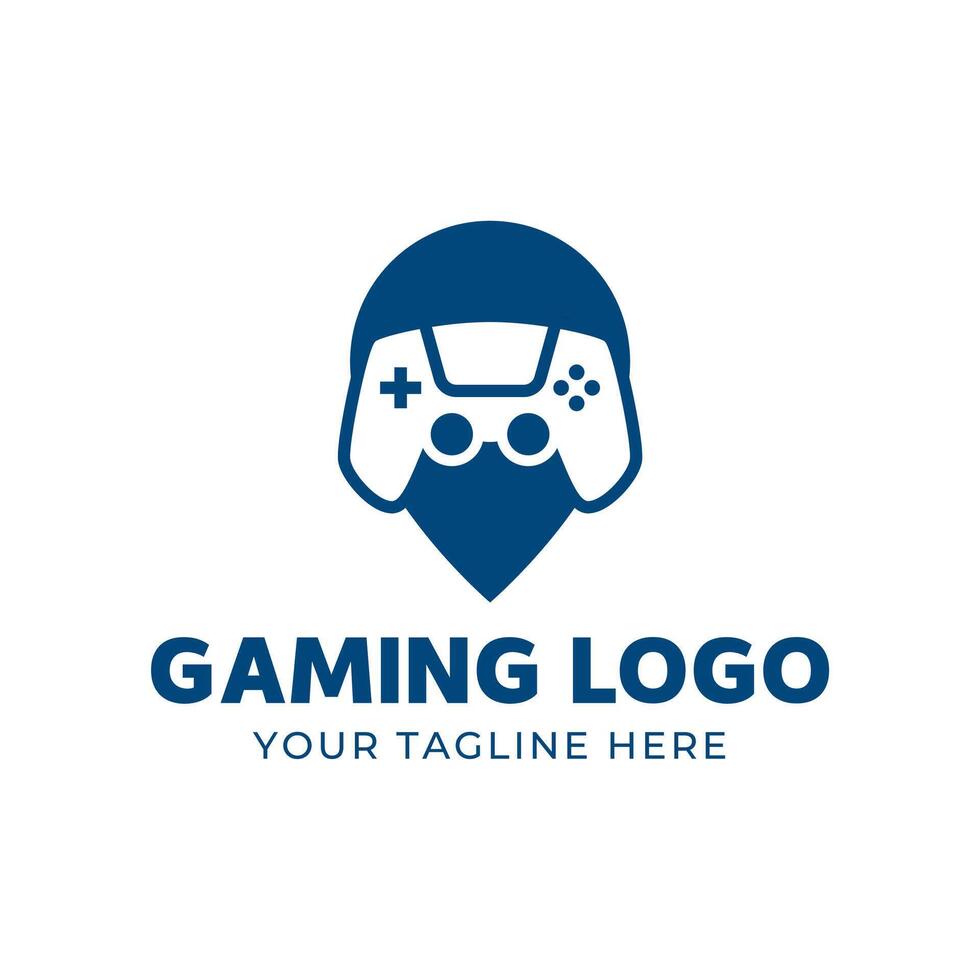 Gaming logo template with a blue helmet and controller vector