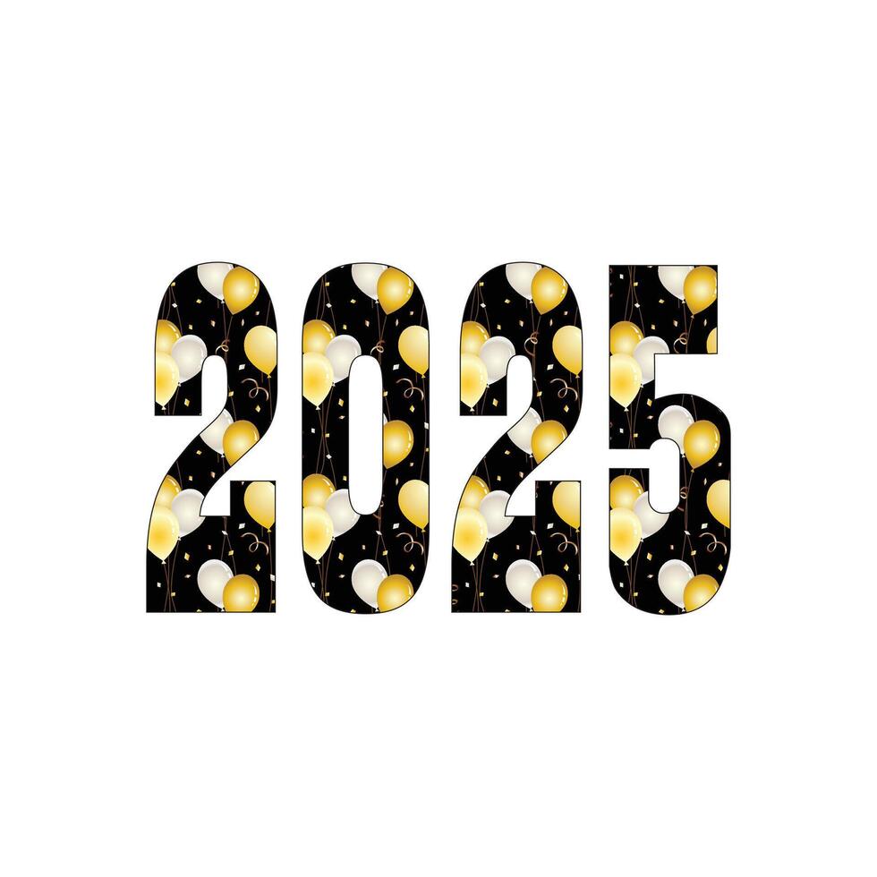2025 numbers with gold silver balloon pattern on black vector