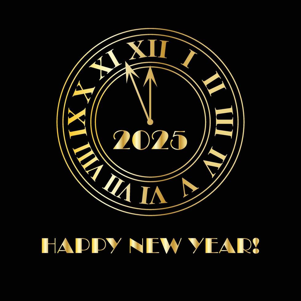 2025 gold art deco countdown clock happy new year graphic vector