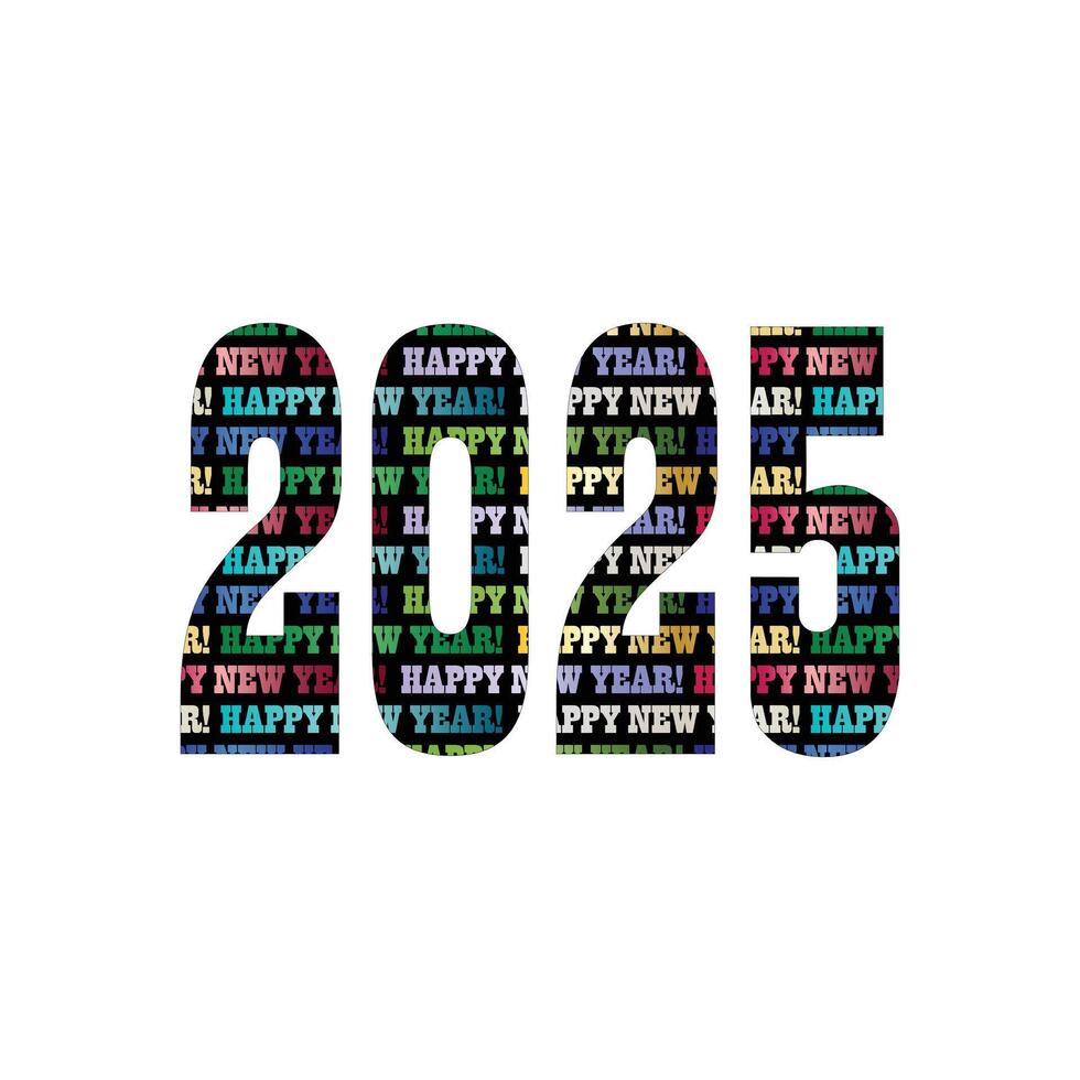2025 numbers with New Years Eve typography pattern on black background vector