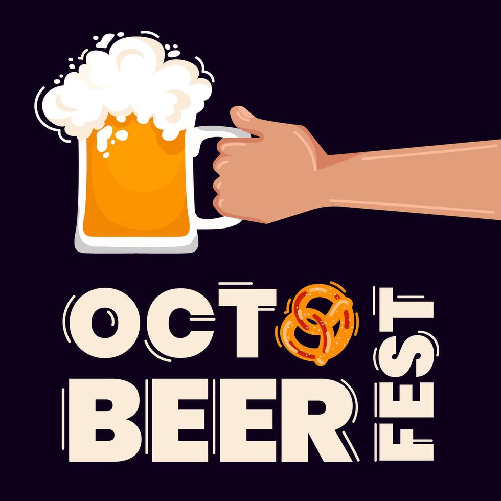 Bavarian fest. Beer festival concept illustration with beer mug in hand and typography header, invitation poster, greeting, party, signboard, card. October festival celebration . illustration vector