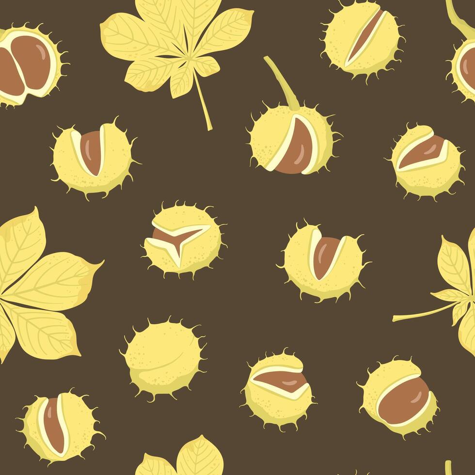 Hand drawn chestnuts and leaves seamless pattern. Natural design for fabric, textile, wrapping paper, cover, wallpaper vector