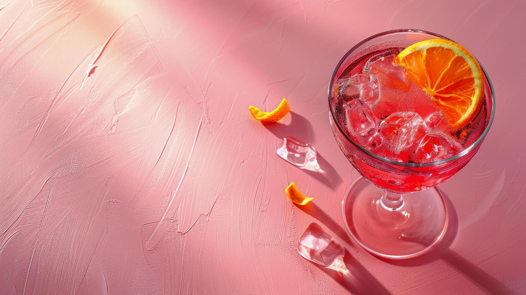 Elegant cocktail garnished with a slice of citrus on a festive pink background photo