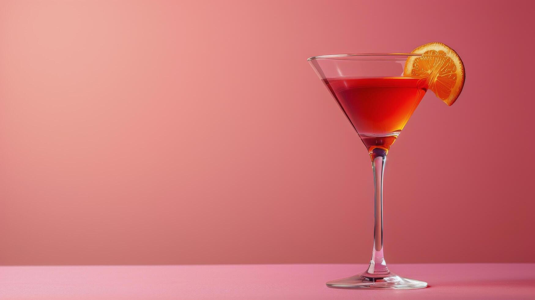 Elegant cocktail garnished with a slice of citrus on a festive pink background photo