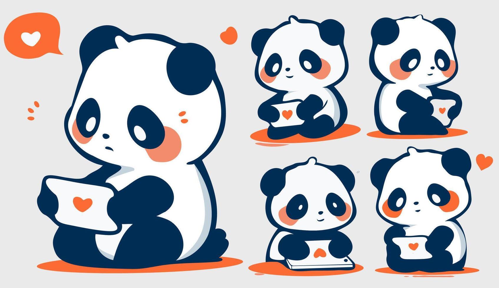 A cute simple baby panda with different poses. Panda illustration. Kids story books. Illustrated Panda shot in different angles. vector