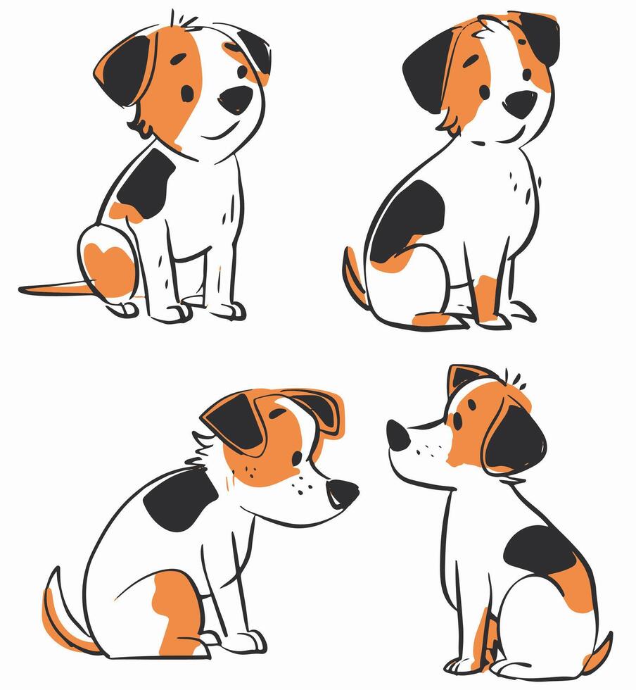 Baby dog illustration, scatch. An illustration of baby puppy with different poses and angles. Nursery animal drawing. Kids storybook. vector