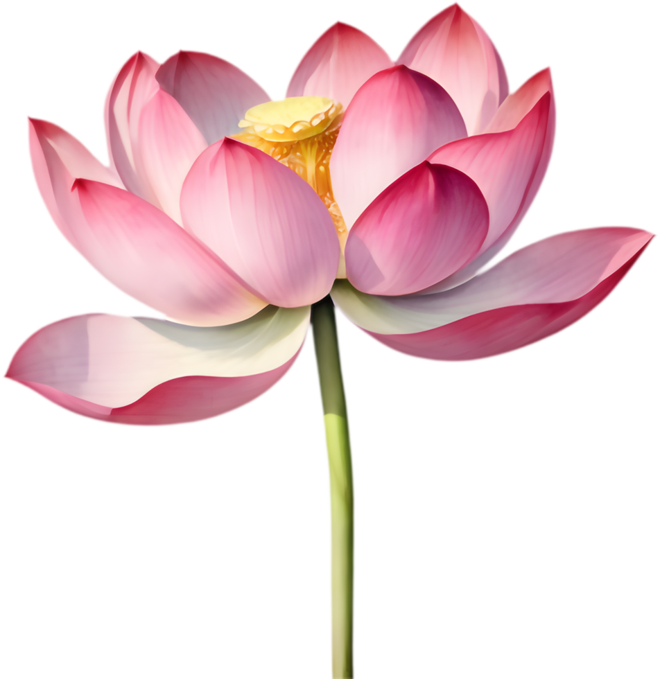 Vibrant Pink Lotus Watercolor Painting, Full Blooming. . png