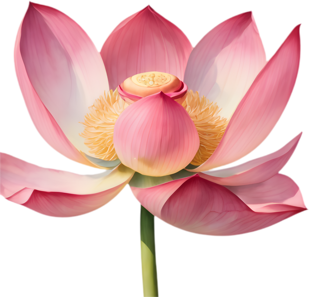Watercolor Deep Pink Lotus, Large Bloom Artwork. . png