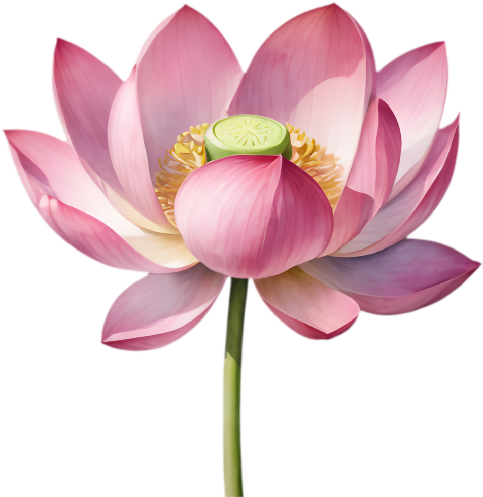 Vibrant Pink Lotus Flower in Watercolor Painting. . png