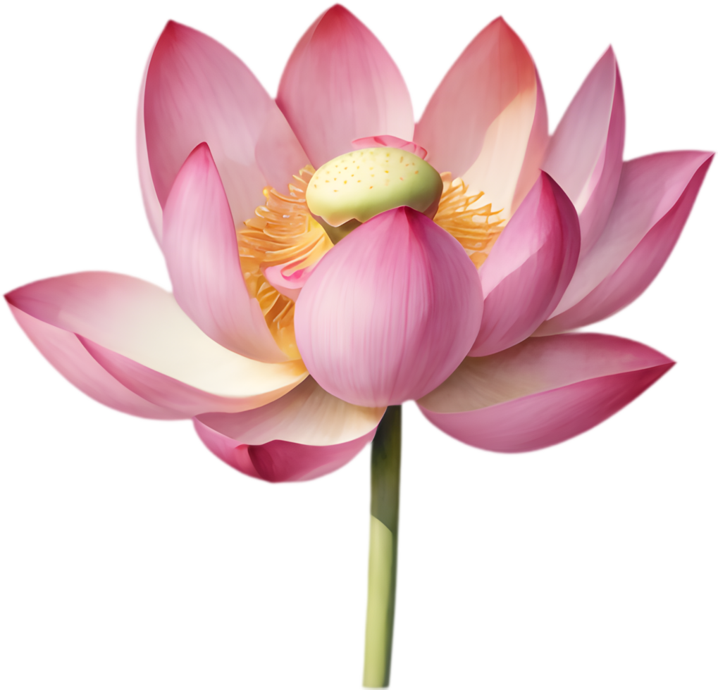 Pink Lotus Watercolor Painting, Beautiful Bloom Design. . png