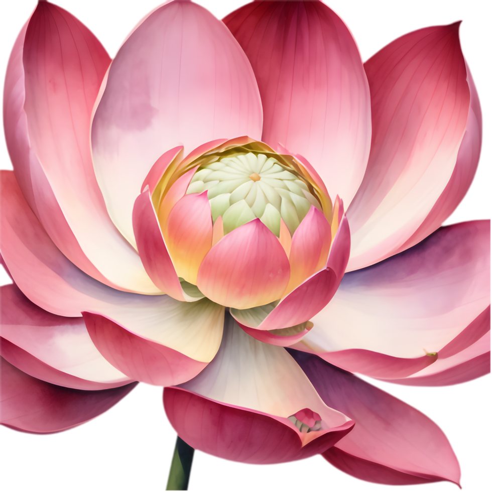 Beautiful Deep Pink Lotus Watercolor, Full Bloom. . png
