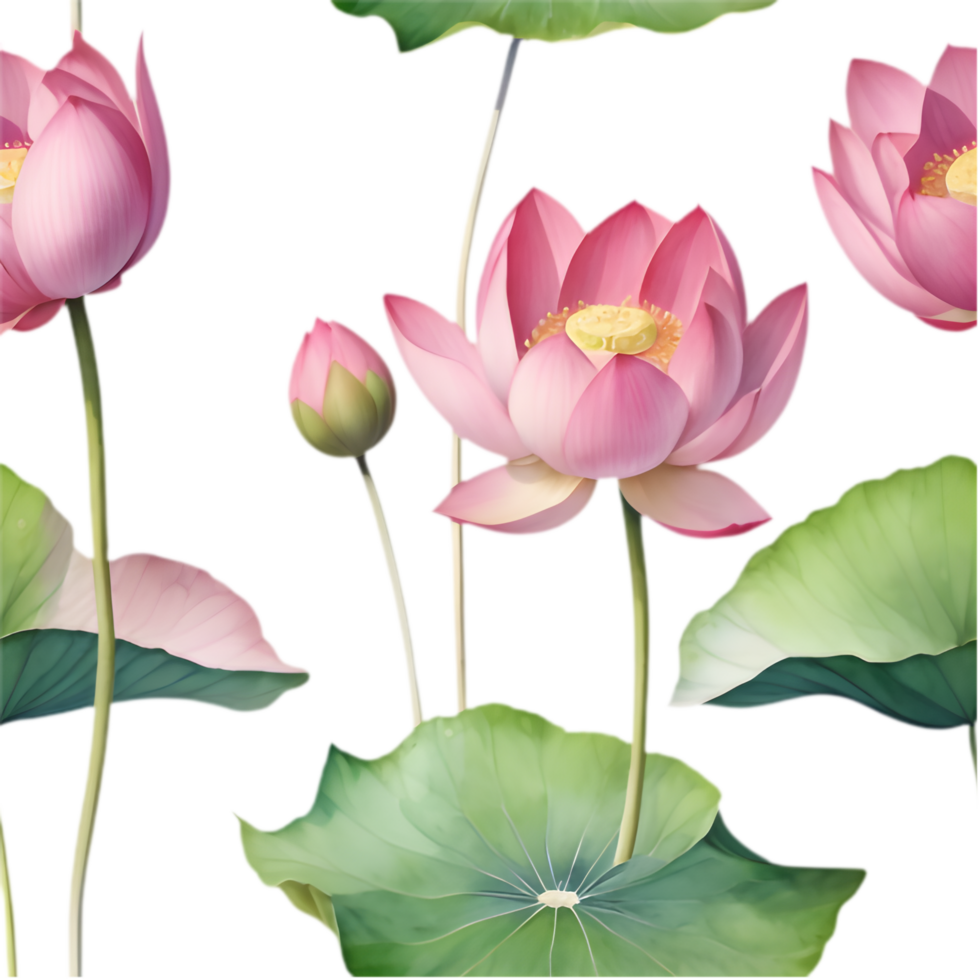 Full Bloom Deep Pink Lotus in Watercolor. . png