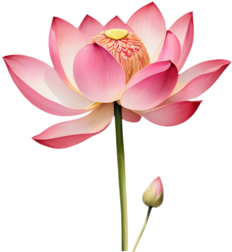 Large Lotus Flower in Watercolor, Deep Pink. . png