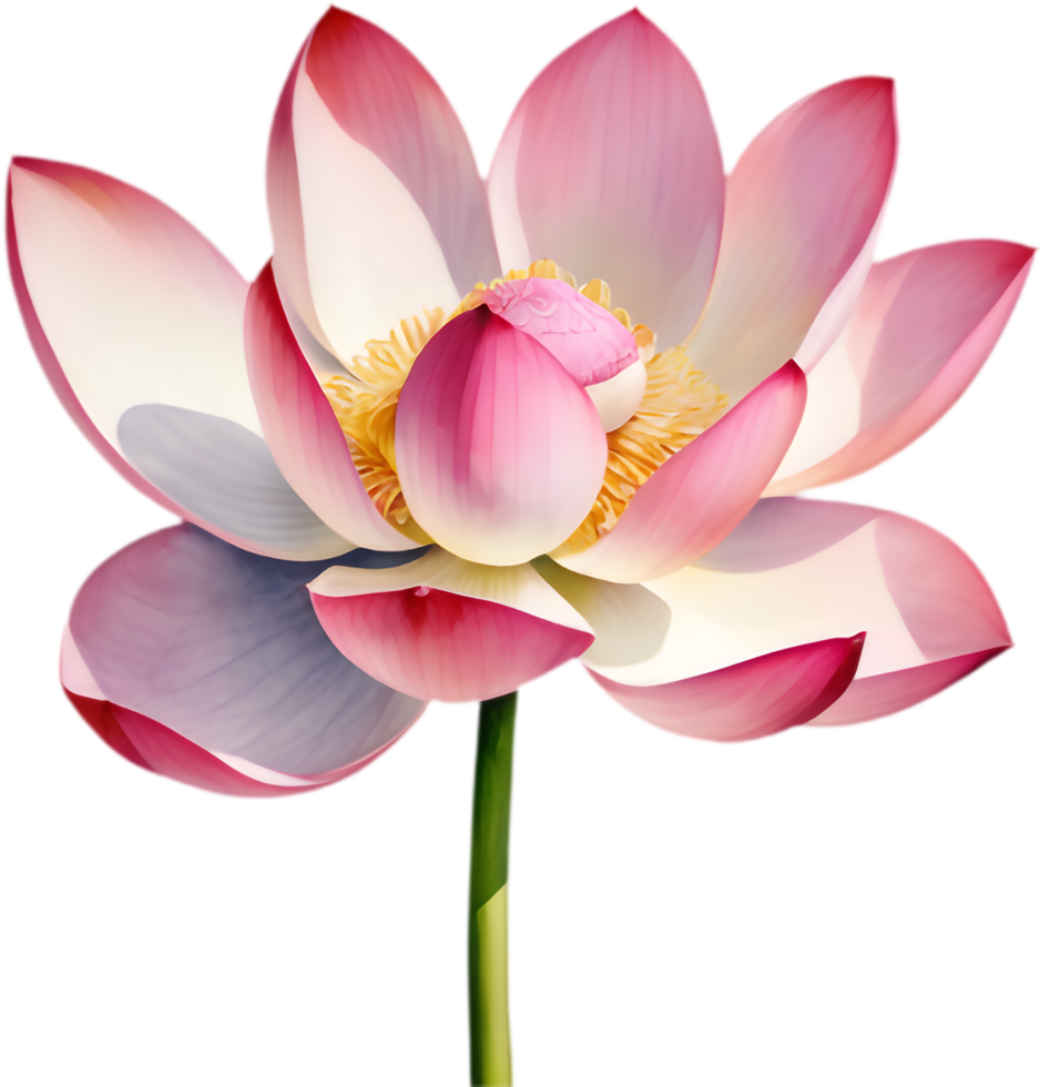 Bold Pink Lotus Watercolor, Full Bloom Flower. . png