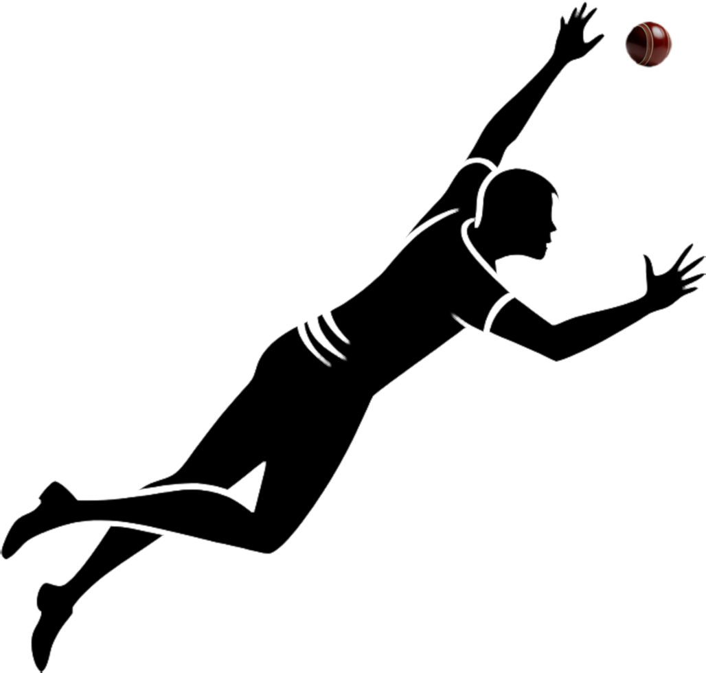 Bold cricket player black stencil outline. . png