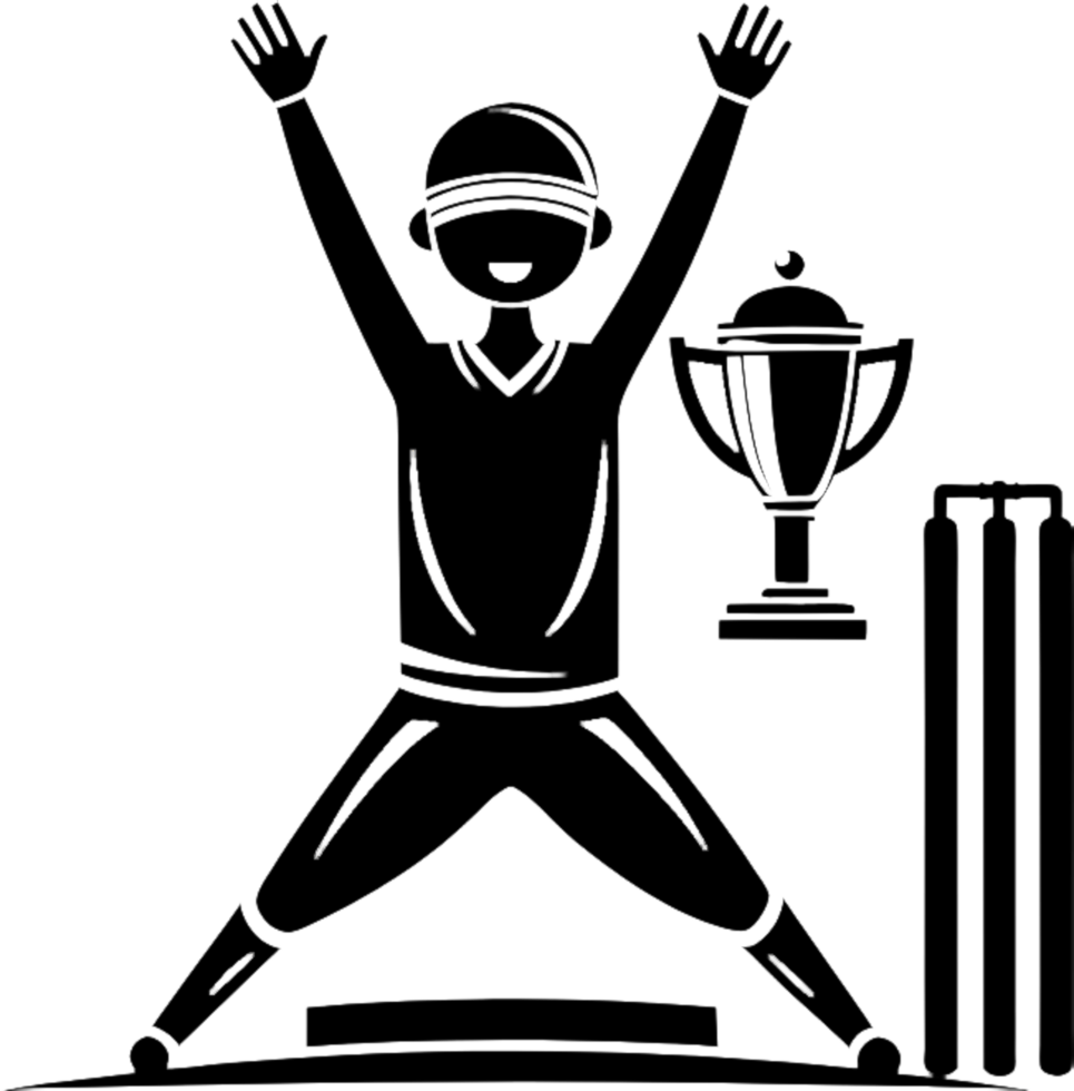 Detailed cricket player in black stencil. . png