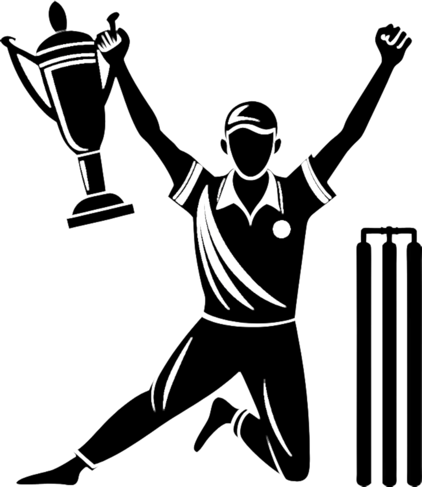 Stylish cricket player black stencil art. . png