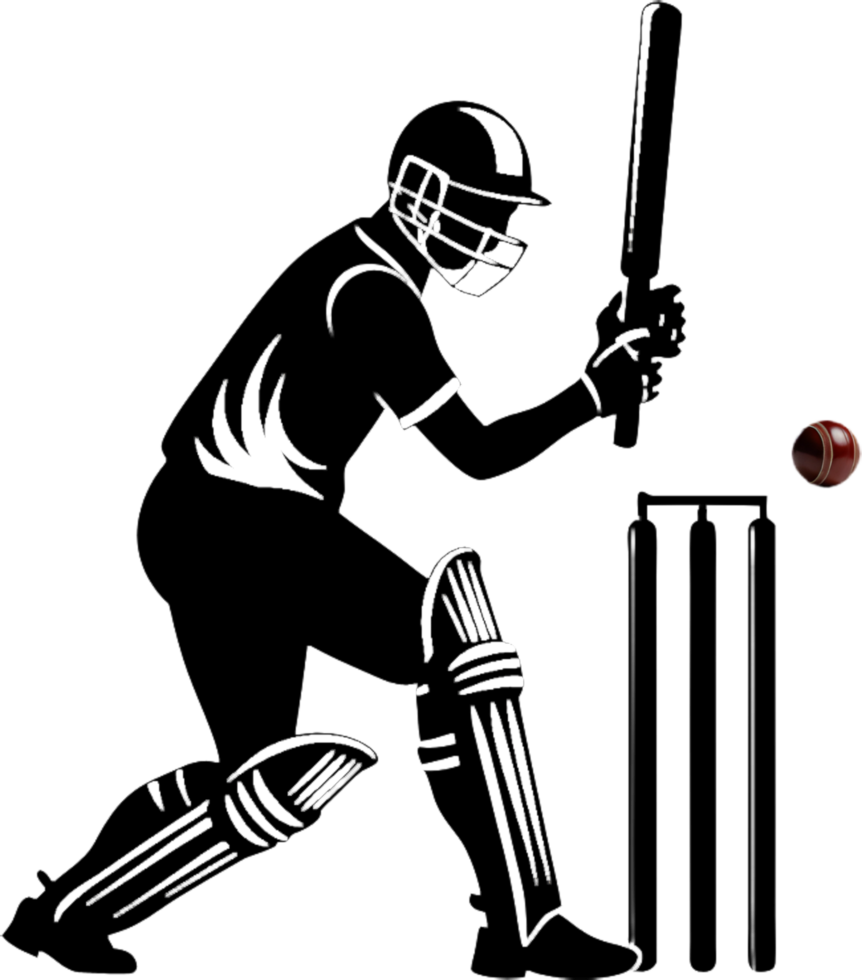 Professional cricket player black stencil design. . png