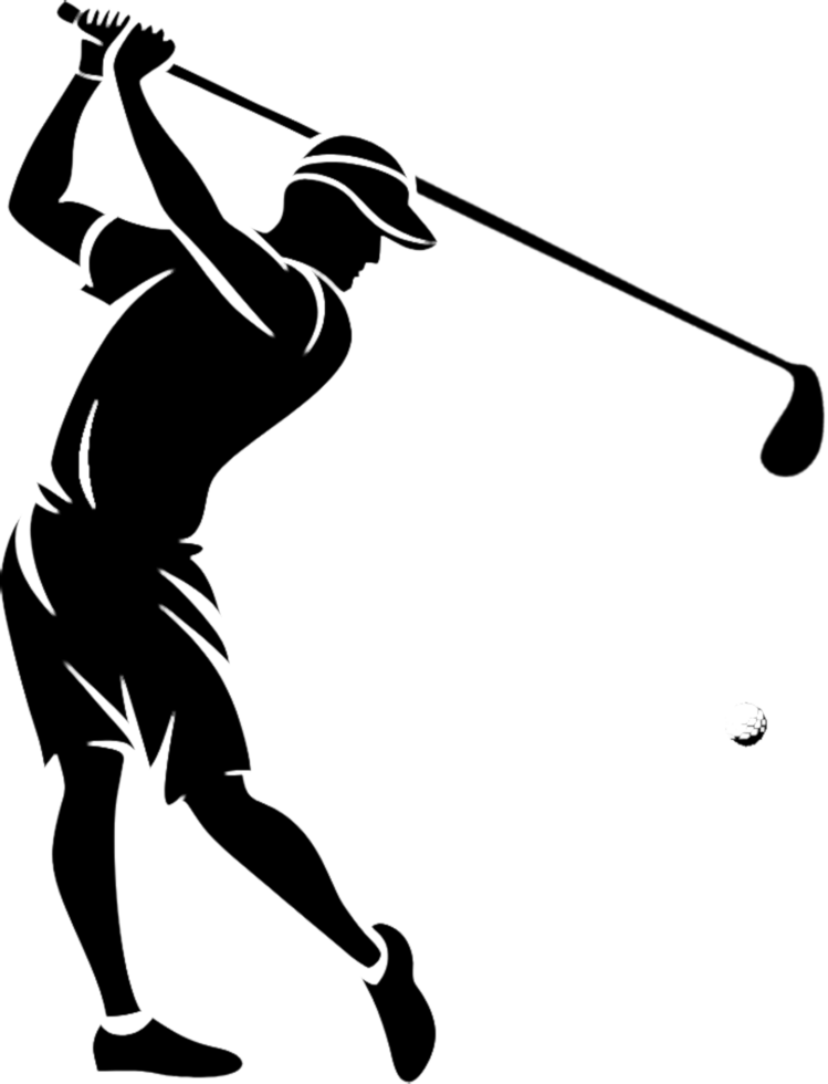 Smooth black stencil of golfer art for creatives. . png