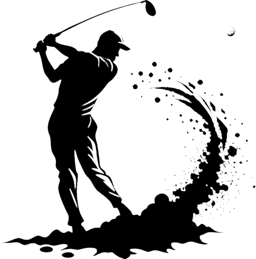 Elegant black stencil golf player outline in action. . png
